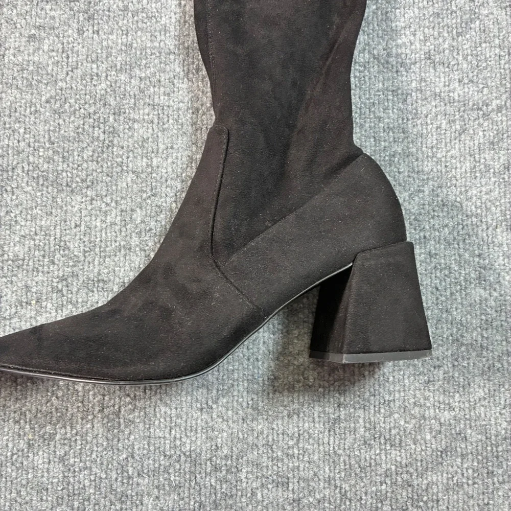 Steve Madden Shari OTK Boots Womens 9 Black Faux Suede Pointed Toe Block Heel